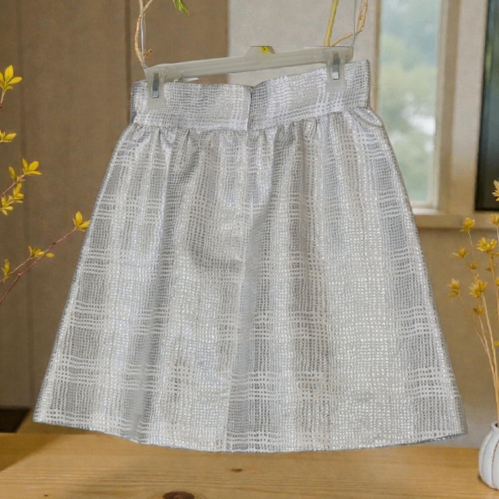 Anthropologie Annie Griffin Silver Glen Plaid Metallic Skirt Circle Spin